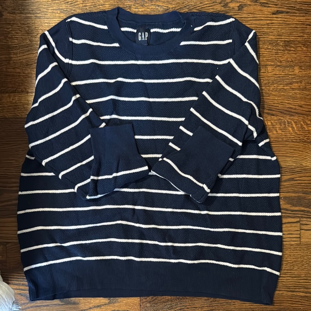 GAP Blue and White Striped Crewneck Sweater